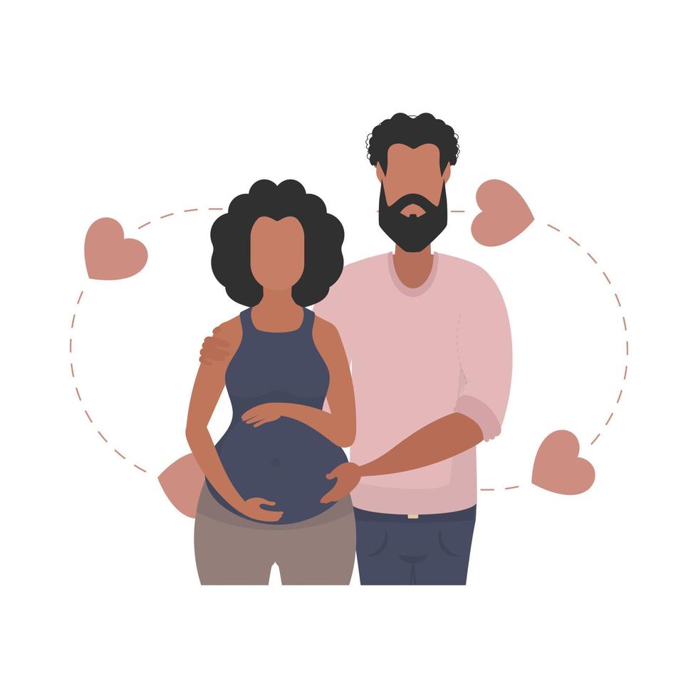 el embarazada mujer y su marido son representado hasta la cintura. aislado. contento el embarazo concepto. vector ilustración en un plano estilo.