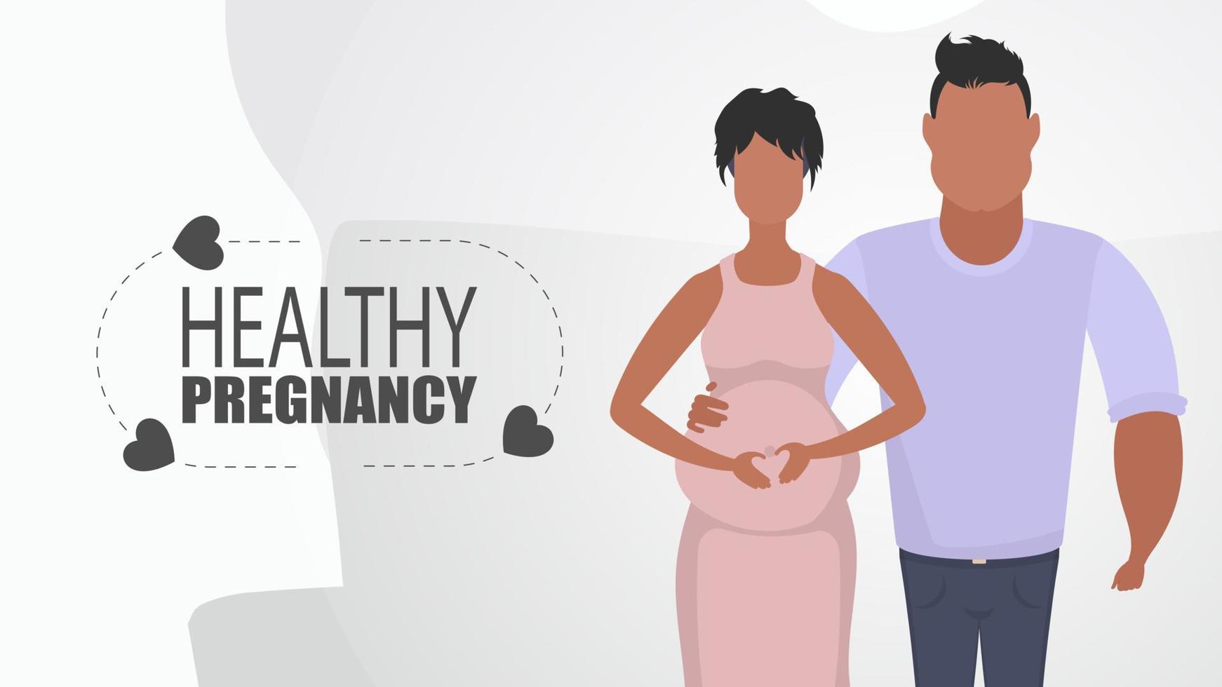 Healthy pregnancy. A man hugs a pregnant woman. A young family is expecting a baby. Positive and conscious pregnancy. Cute illustration in flat style. vector