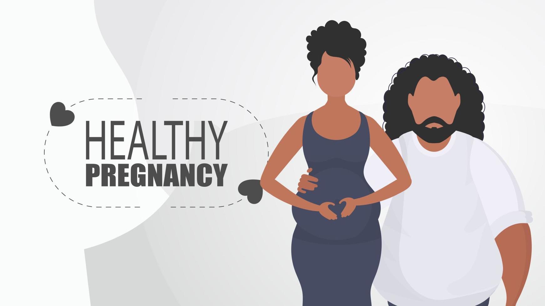 Healthy pregnancy. A man hugs a pregnant woman. A young family is expecting a baby. Positive and conscious pregnancy. Analysis illustration in flat style. vector