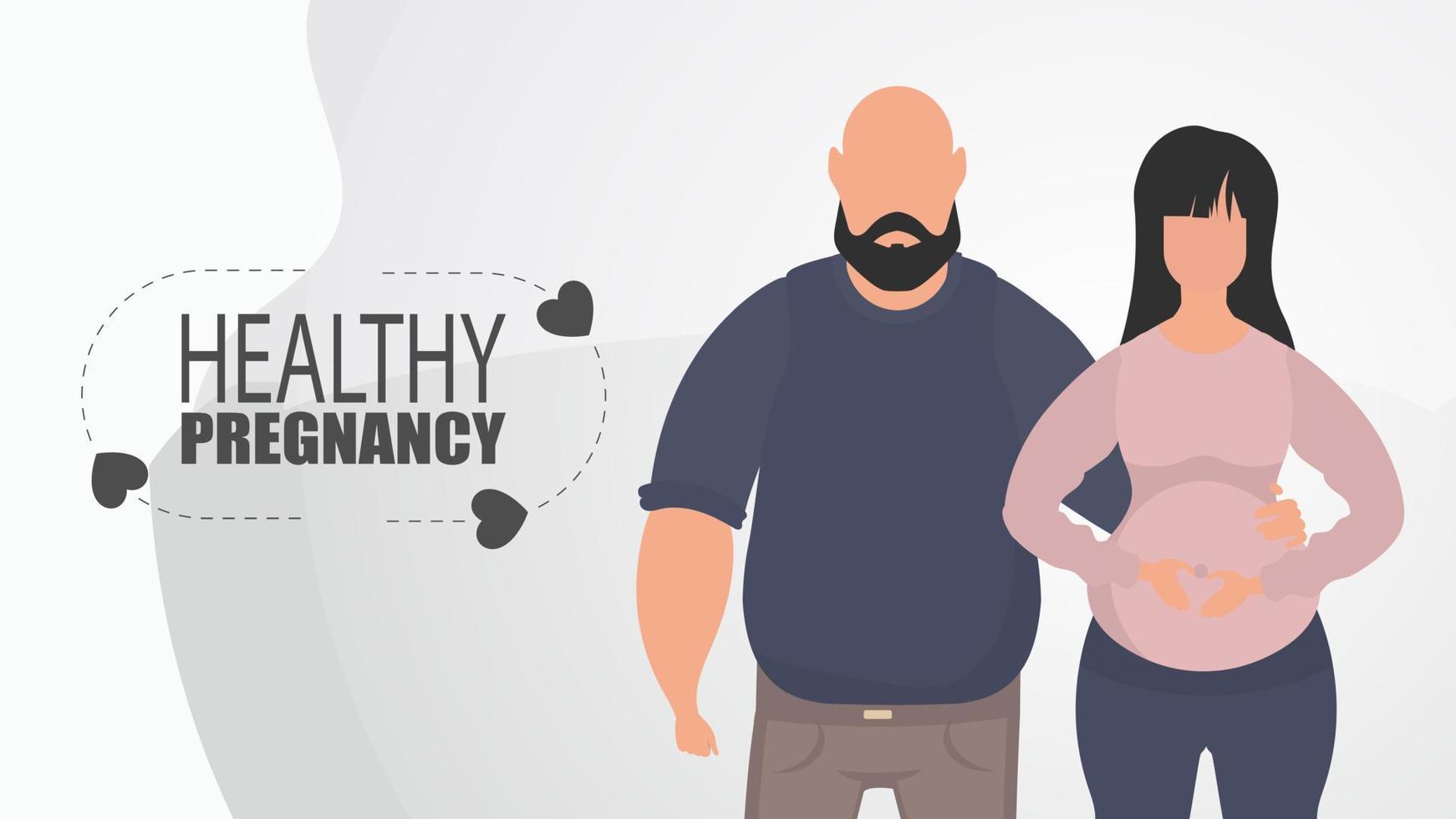 Healthy pregnancy. Man and pregnant woman. Couple jet baby. Happy pregnancy. Analysis illustration in flat style. vector