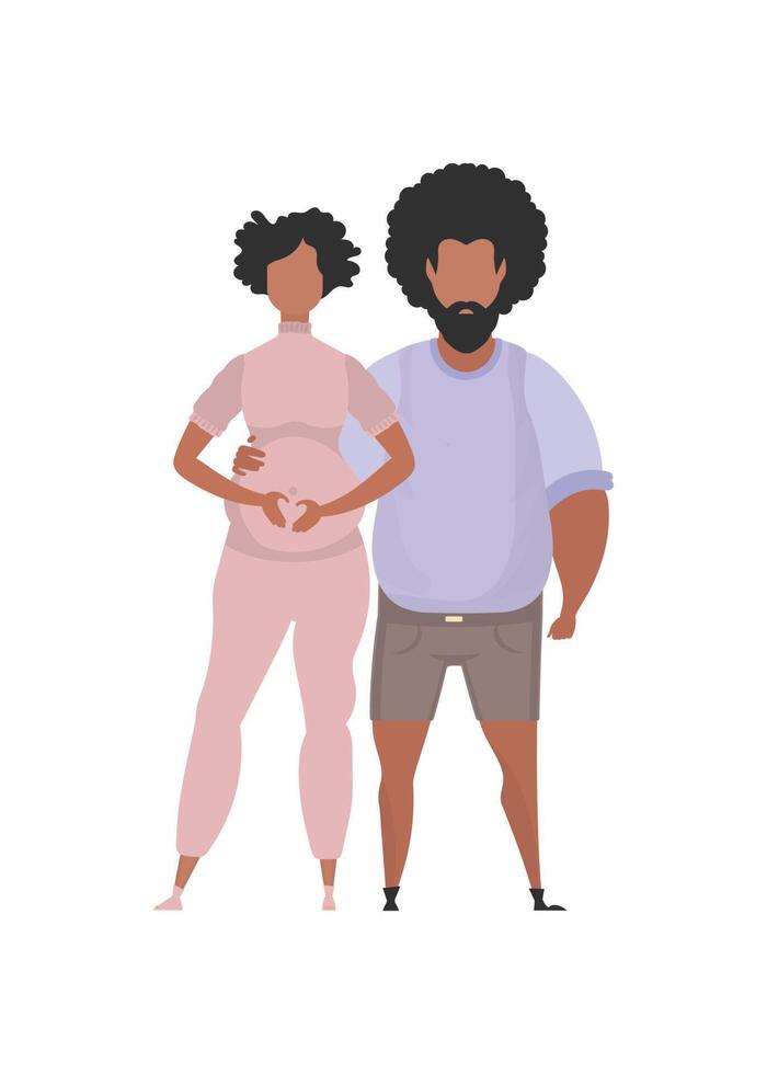 Pregnant woman with her husband in full growth. isolated. Happy pregnancy concept. Vector illustration.