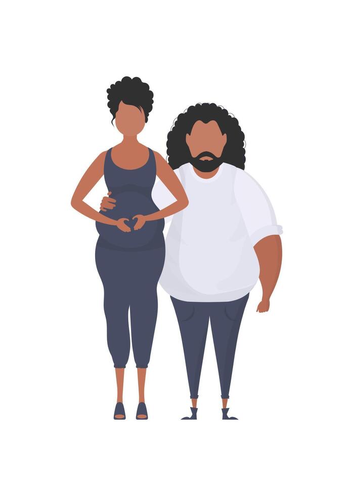 Pregnant woman with her husband in full growth. isolated. Happy pregnancy concept. Cute illustration in flat style. vector