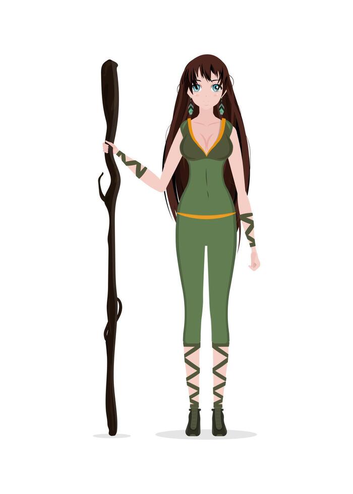 Anime girl dressed in a latex suit. Isolated. cartoon style. vector