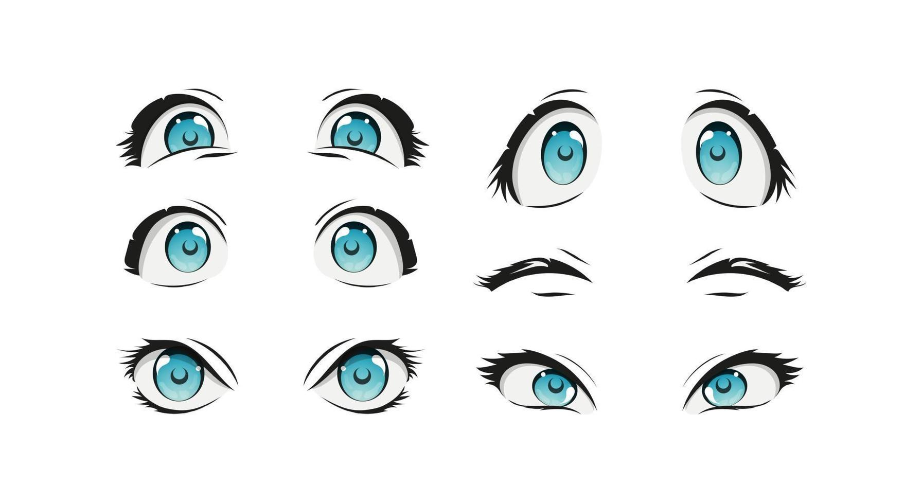 Anime and manga faces set. different expressions. vector