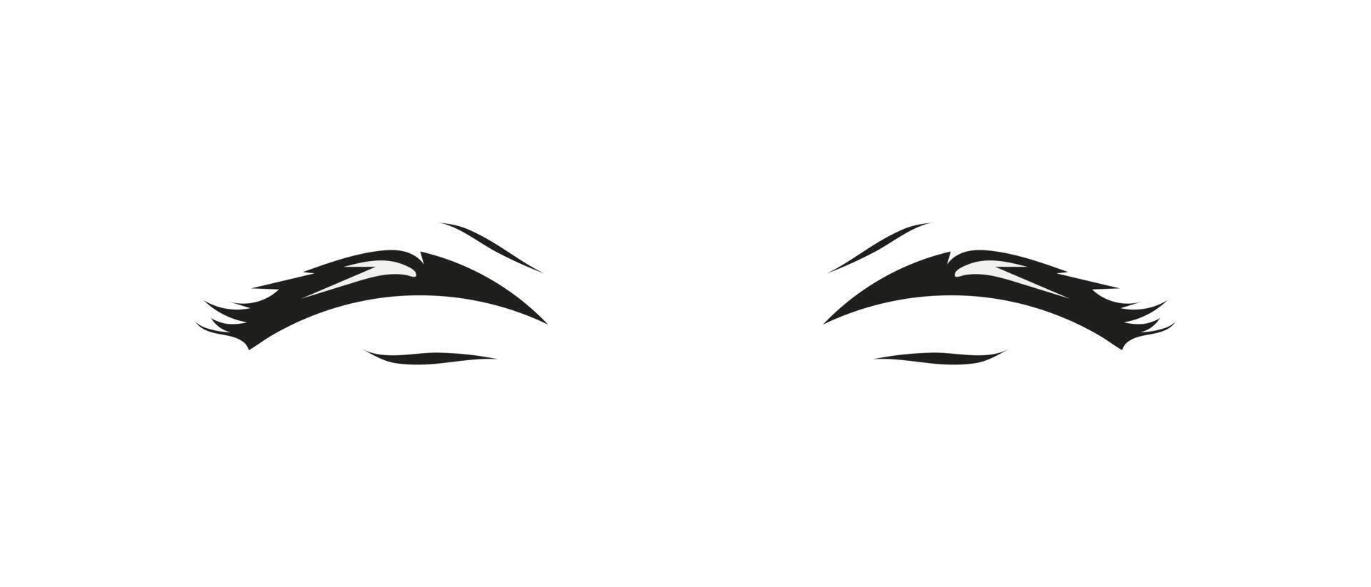 Closed eyes with black fluffy eyelashes on a white background. vector