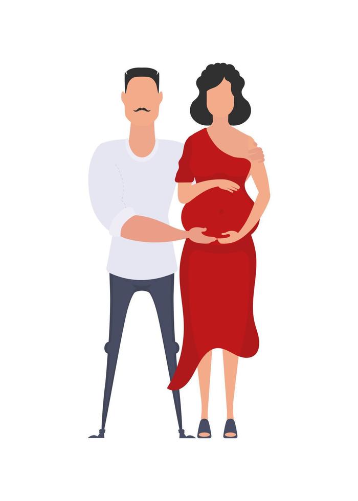 embarazada mujer con su marido en lleno crecimiento. aislado en blanco antecedentes. contento el embarazo concepto. vector ilustración.
