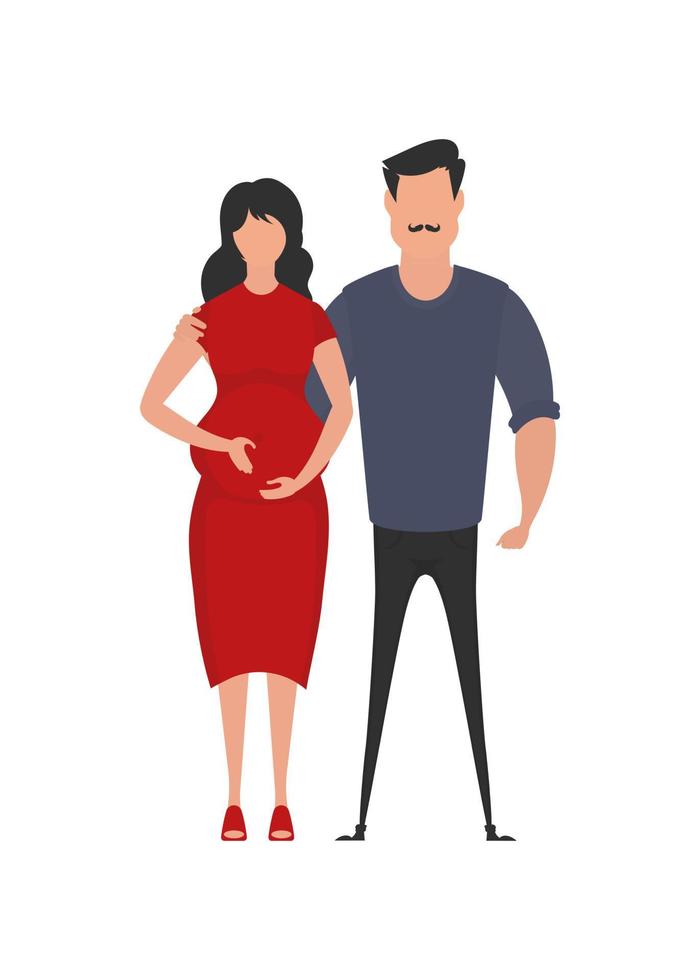 Man and pregnant woman in full growth. isolated. Happy pregnancy concept. Vector in cartoon style.