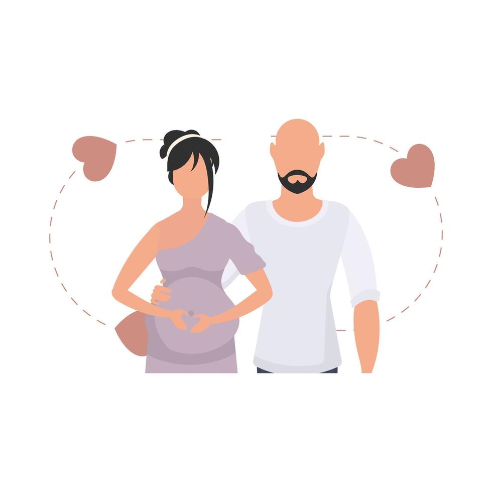 un hombre y un embarazada mujer son representado hasta la cintura. aislado en blanco antecedentes. contento el embarazo concepto. vector ilustración en un plano estilo.