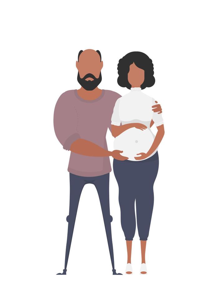 el embarazada mujer y su marido son representado en lleno crecimiento. aislado. contento el embarazo concepto. vector ilustración.