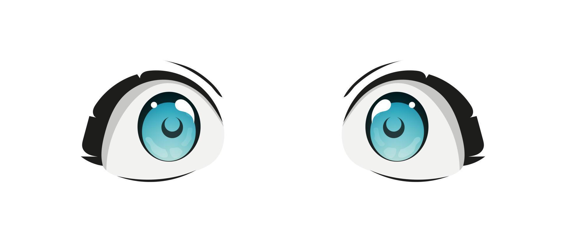 contento anime estilo grande azul ojos con destellos mano dibujado vector ilustración. aislado en blanco antecedentes.