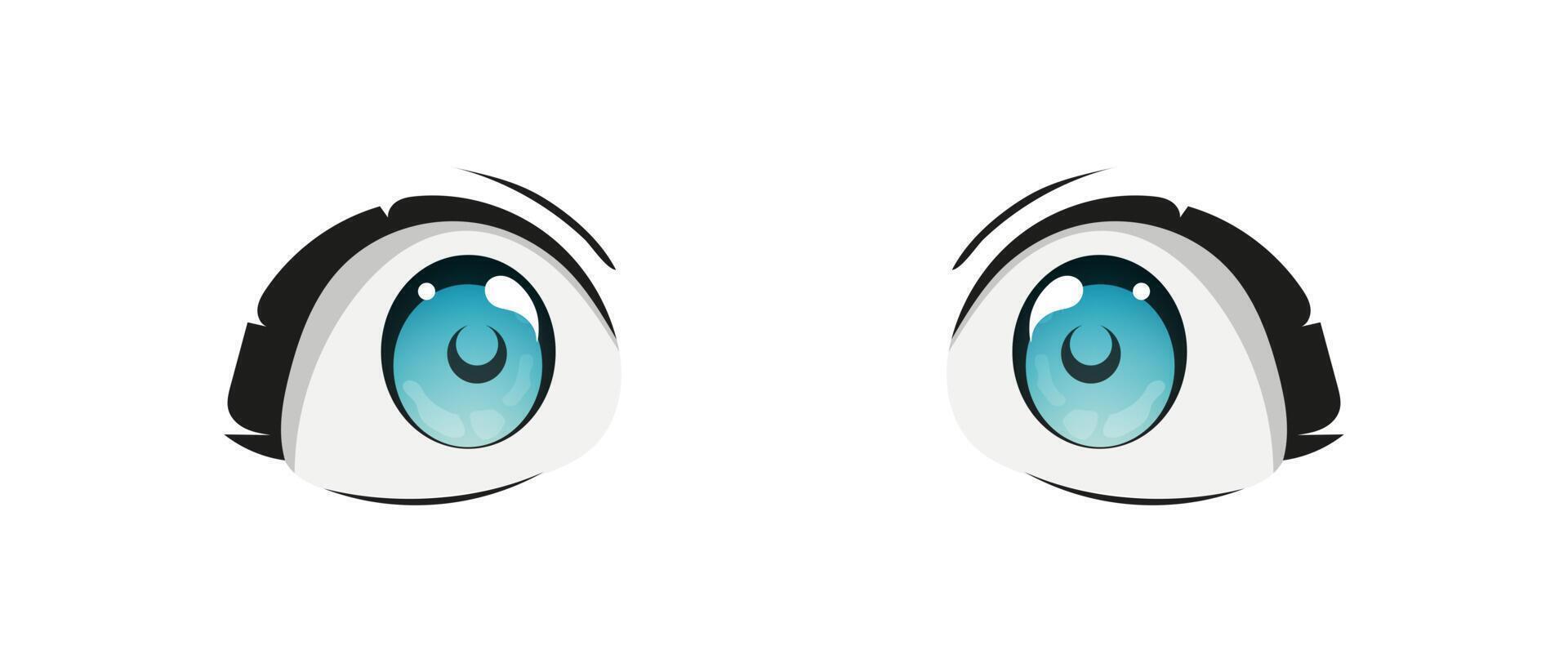 Happy anime style big blue eyes with sparkles. Hand drawn illustration. Isolated on white background. vector