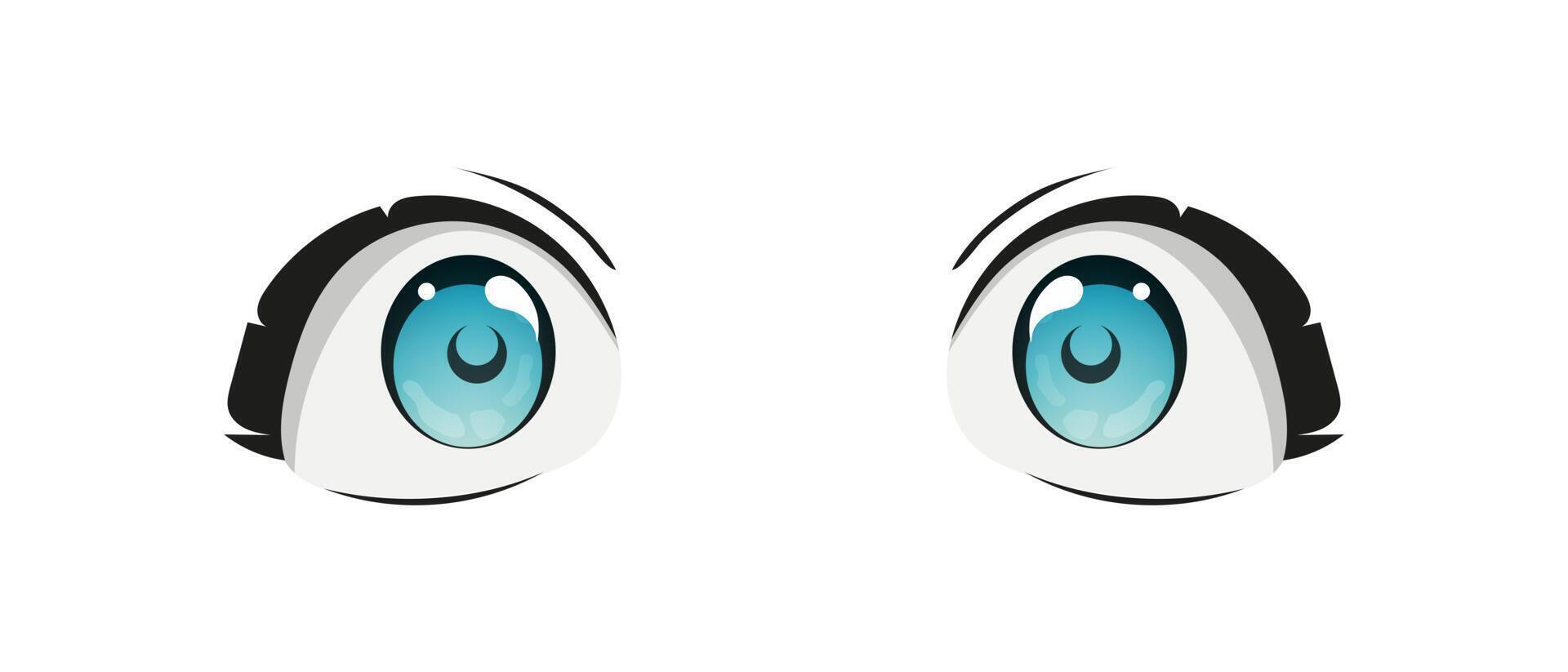 contento anime estilo grande azul ojos con destellos mano dibujado vector ilustración. aislado en blanco antecedentes.