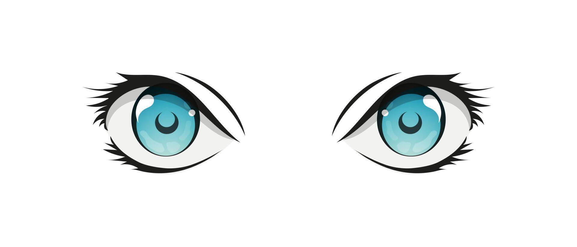 contento anime estilo grande azul ojos con destellos mano dibujado vector ilustración. aislado en blanco antecedentes.