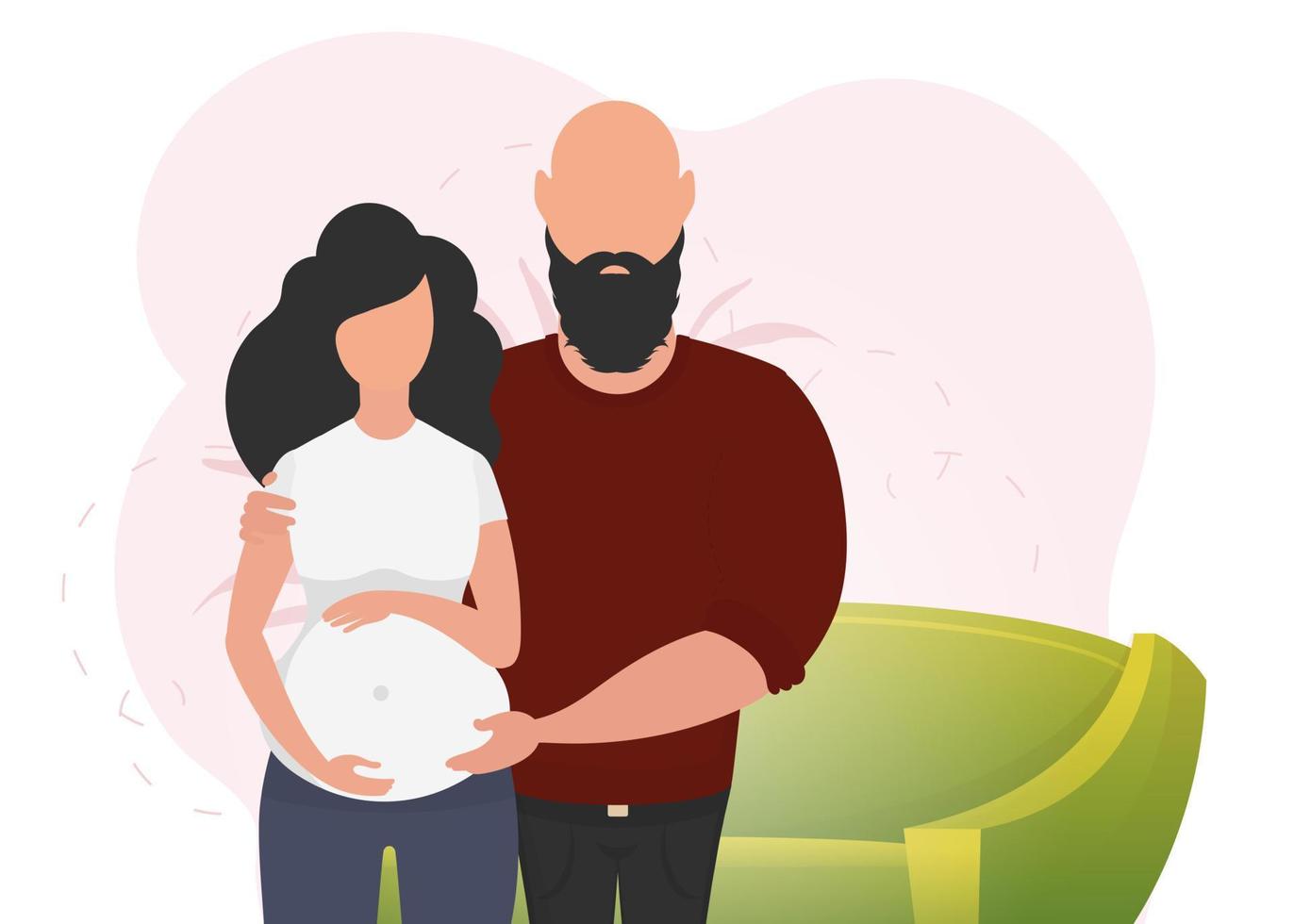 Man and pregnant woman. Banner on the theme of couple jet baby. Happy pregnancy. Vector illustration in a flat style.