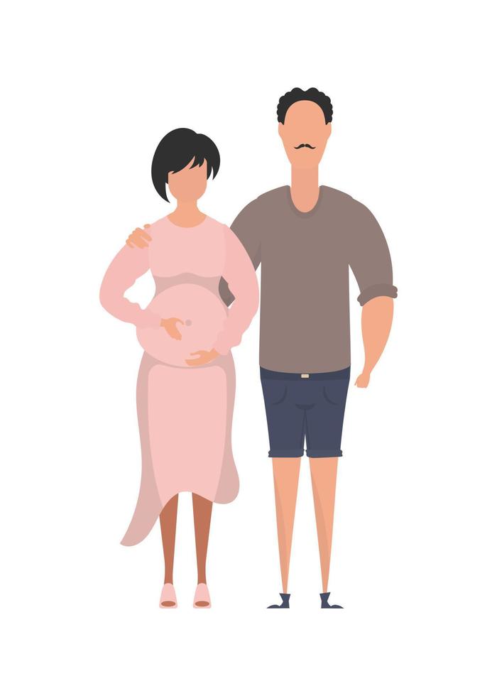 Man and pregnant woman in full growth. isolated on white background. Happy pregnancy concept. Vector in cartoon style.