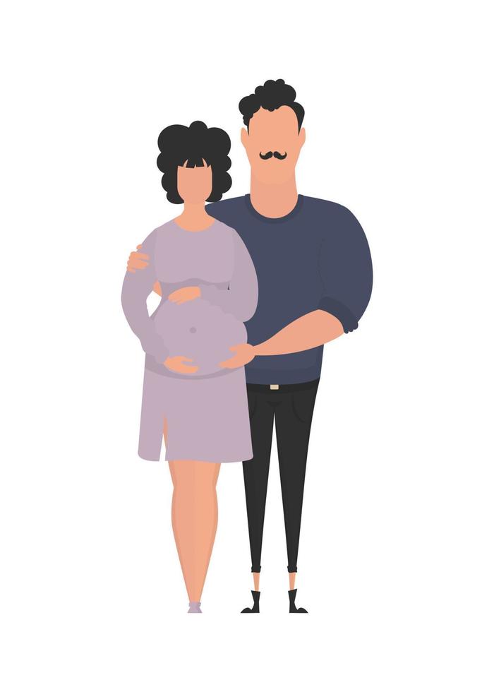 el embarazada mujer y su marido son representado en lleno crecimiento. aislado. contento el embarazo concepto. vector ilustración en un plano estilo.