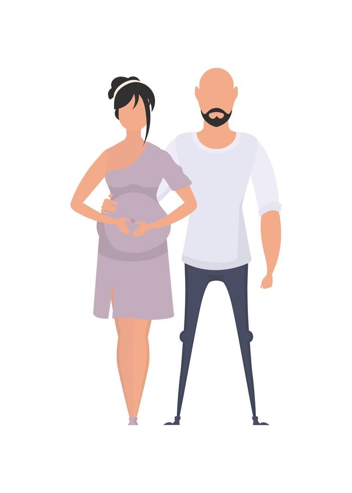 The man and the pregnant woman are depicted in full growth. isolated on white background. Happy pregnancy concept. Vector illustration.