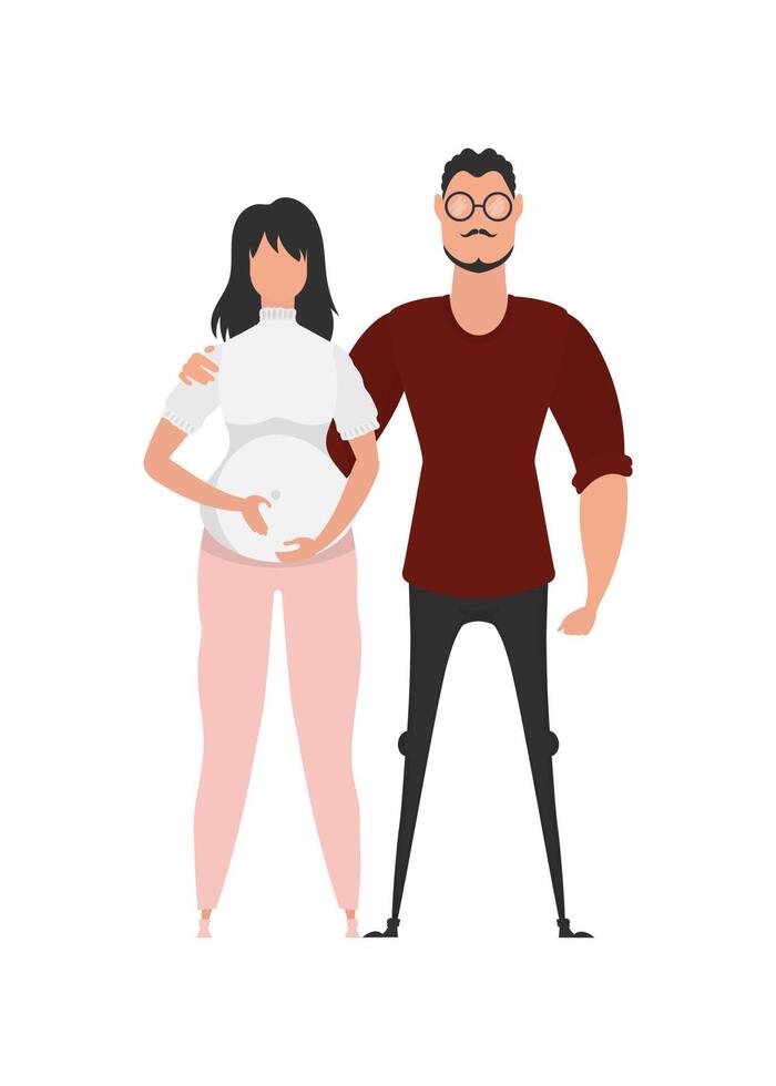 Man and pregnant woman in full growth. isolated on white background. Happy pregnancy concept. illustration in a flat style. vector