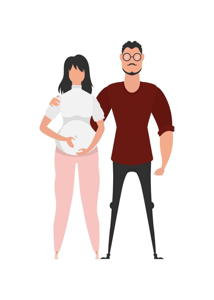 hombre y embarazada mujer en lleno crecimiento. aislado en blanco antecedentes. contento el embarazo concepto. vector ilustración en un plano estilo.