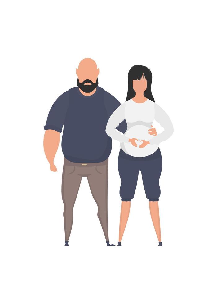 el hombre y el embarazada mujer son representado en lleno crecimiento. aislado en blanco antecedentes. contento el embarazo concepto. linda ilustración en plano estilo. vector