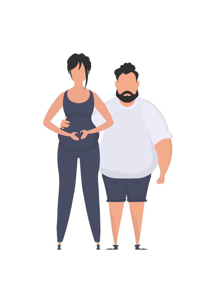 The man and the pregnant woman are depicted in full growth. isolated on white background. Happy pregnancy concept. illustration in a flat style. vector