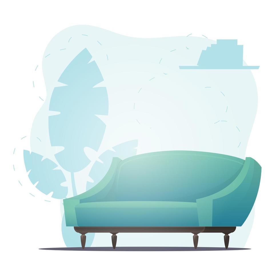 Empty Bed and houseplant. Background with space for your character. Vector flat illustration.