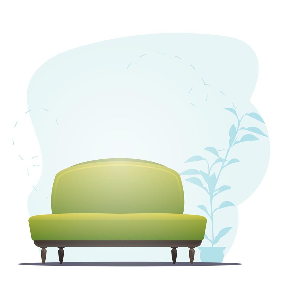 Empty sofa and houseplant. Background with space for your character. Vector flat illustration.