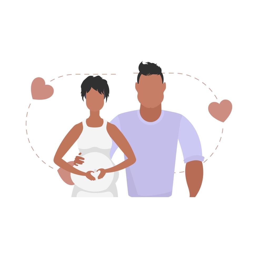 A man and a pregnant woman are depicted waist-deep. isolated on white background. Happy pregnancy concept. in cartoon style. vector