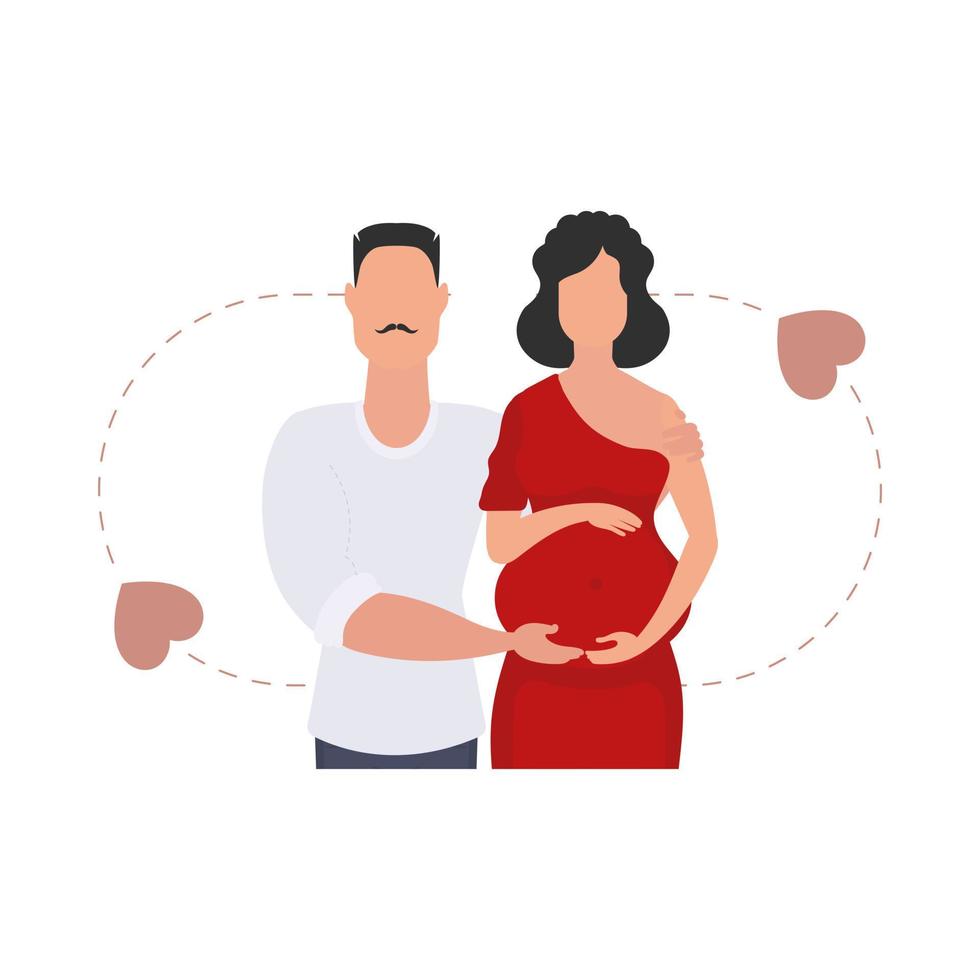 A pregnant woman with her husband waist-deep. isolated. Happy pregnancy concept. Cute illustration in flat style. vector