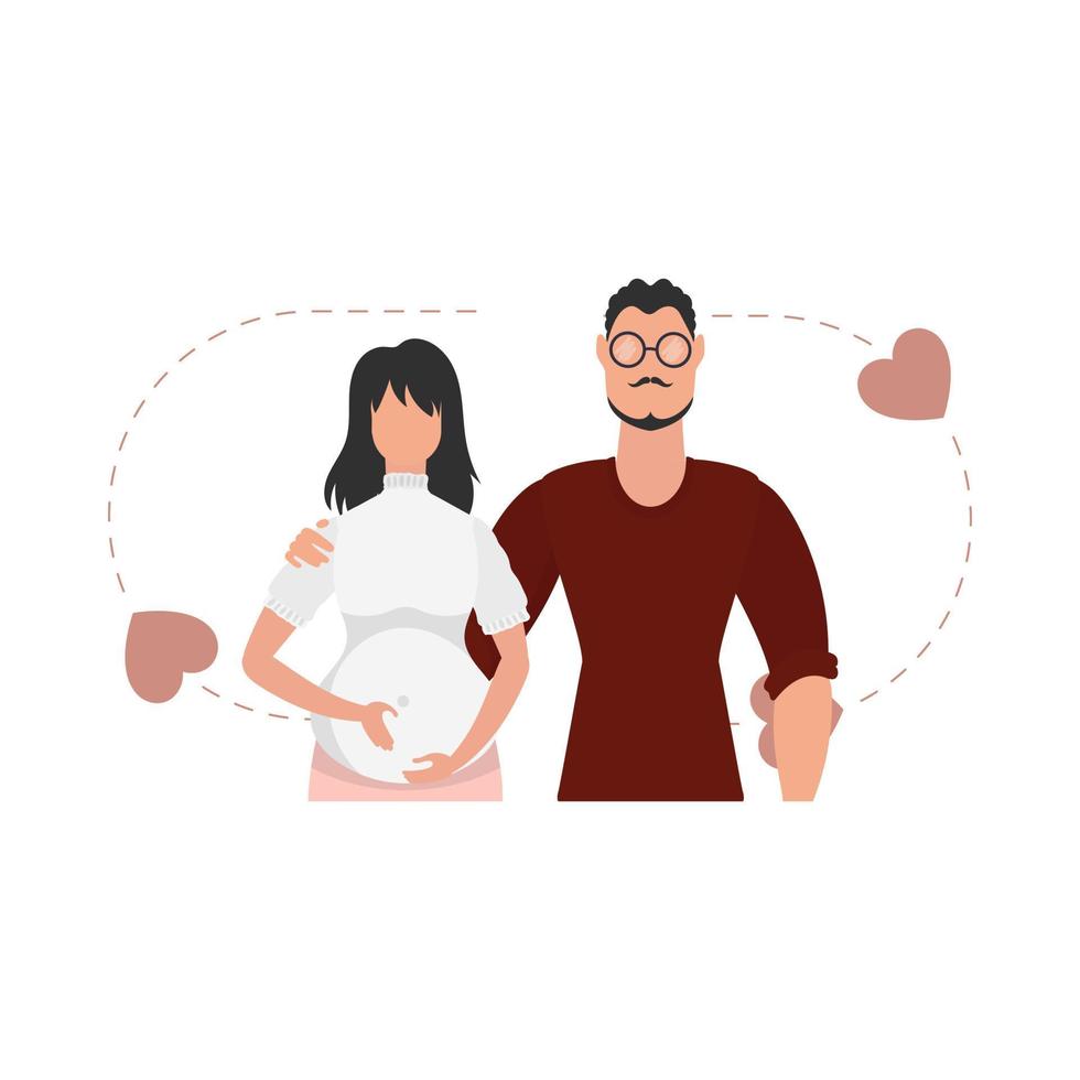 A man and a pregnant woman to the waist. isolated. Happy pregnancy concept. Cute illustration in flat style. vector