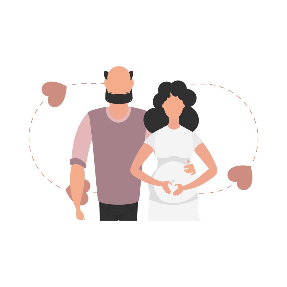 A man and a pregnant woman are depicted waist-deep. isolated. Happy pregnancy concept. Vector in cartoon style.