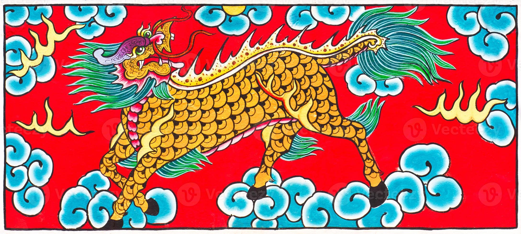 Traditional Thai style painting art Horse head Dragon photo