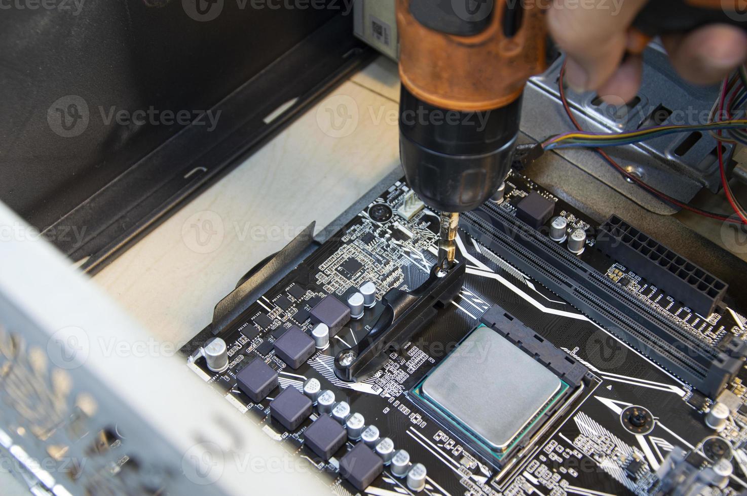 top view of computer motherboard, computer assembler photo