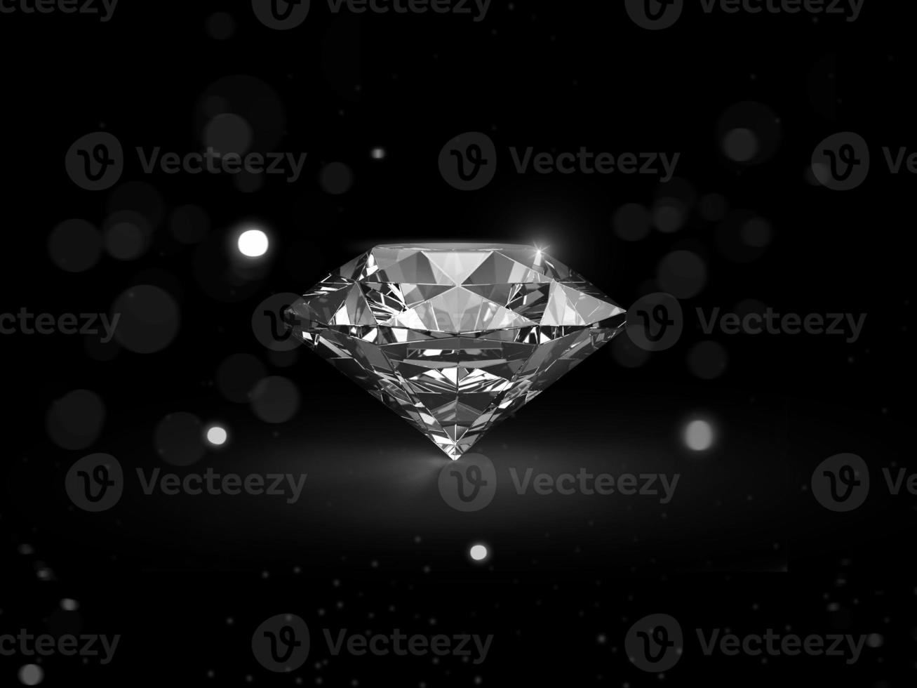 Dazzling diamond on black background with abstract lights. 3d render photo