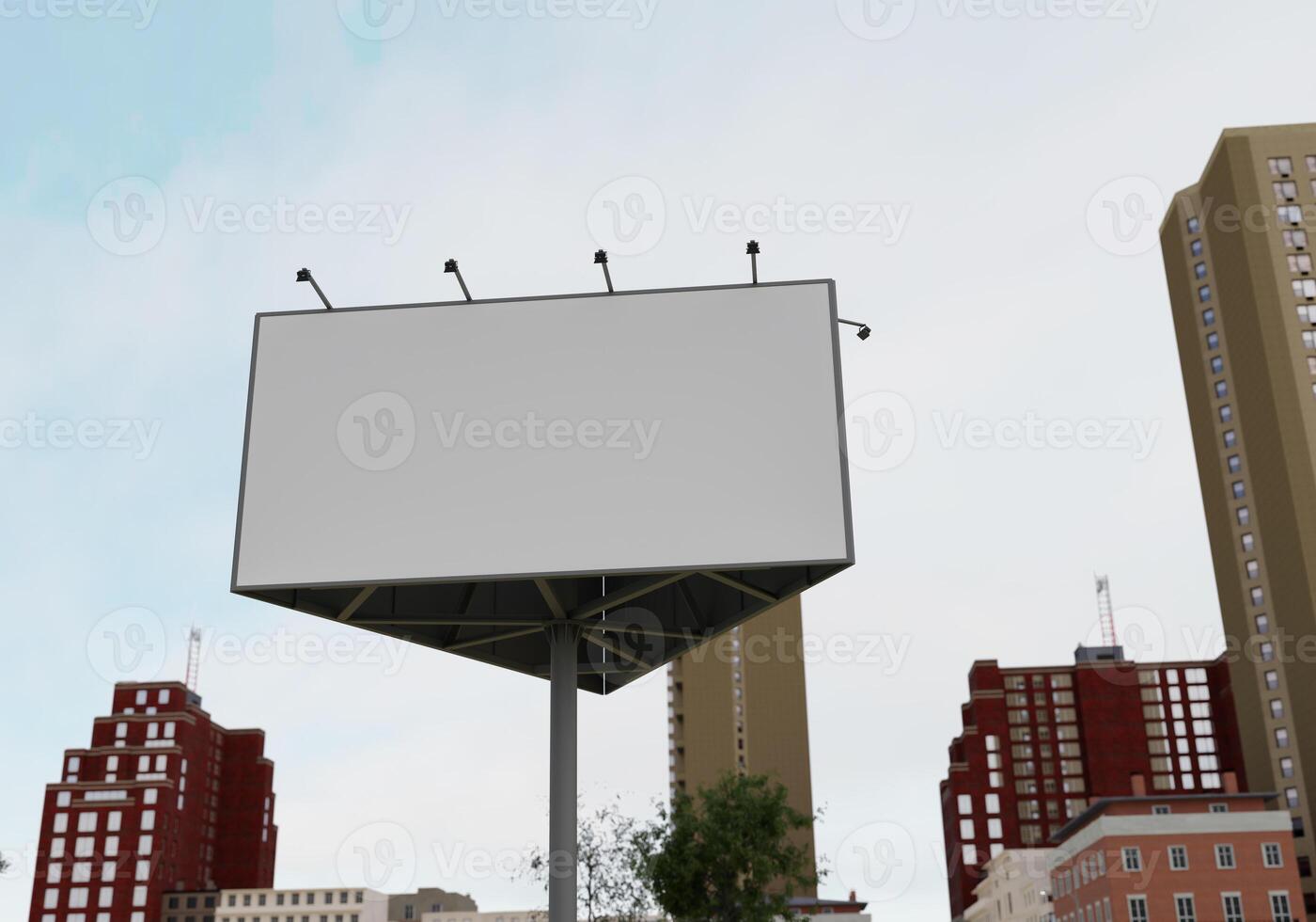 3D mockup blank billboard in downtown rendering photo