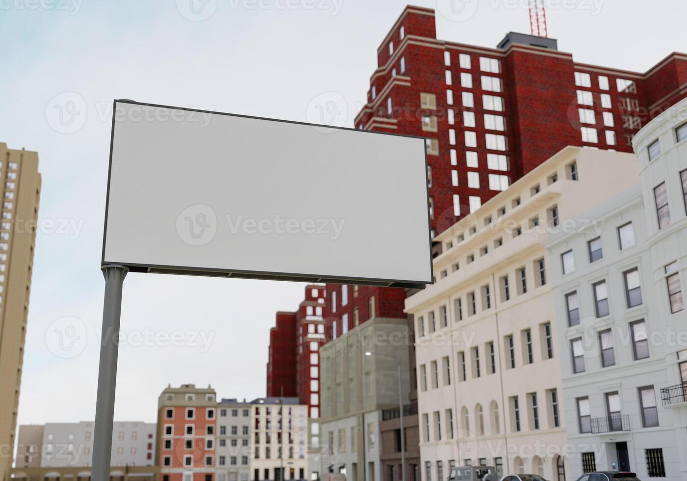 3D mockup blank billboard in downtown rendering photo