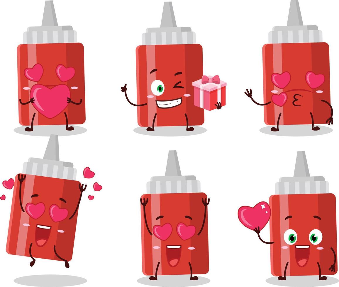 Sauce bottle cartoon character with love cute emoticon vector