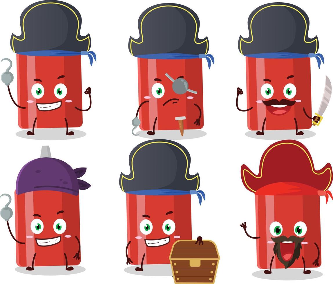 Cartoon character of sauce bottle with various pirates emoticons vector