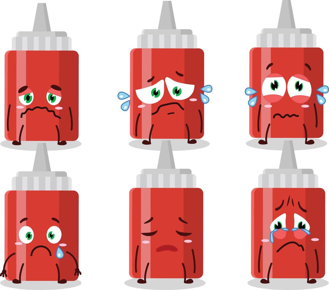 salsa botella dibujos animados personaje con triste expresión vector