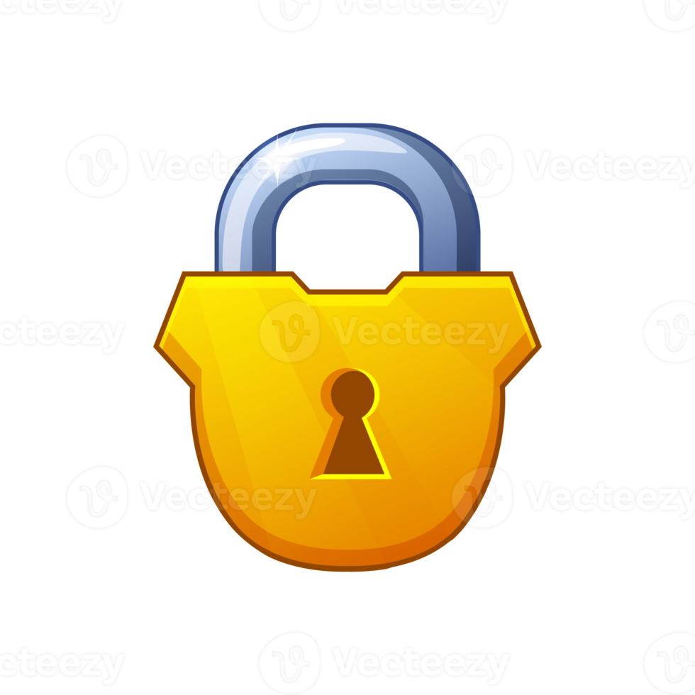 Closed golden padlock. Game icon. Block and security 21662625 PNG
