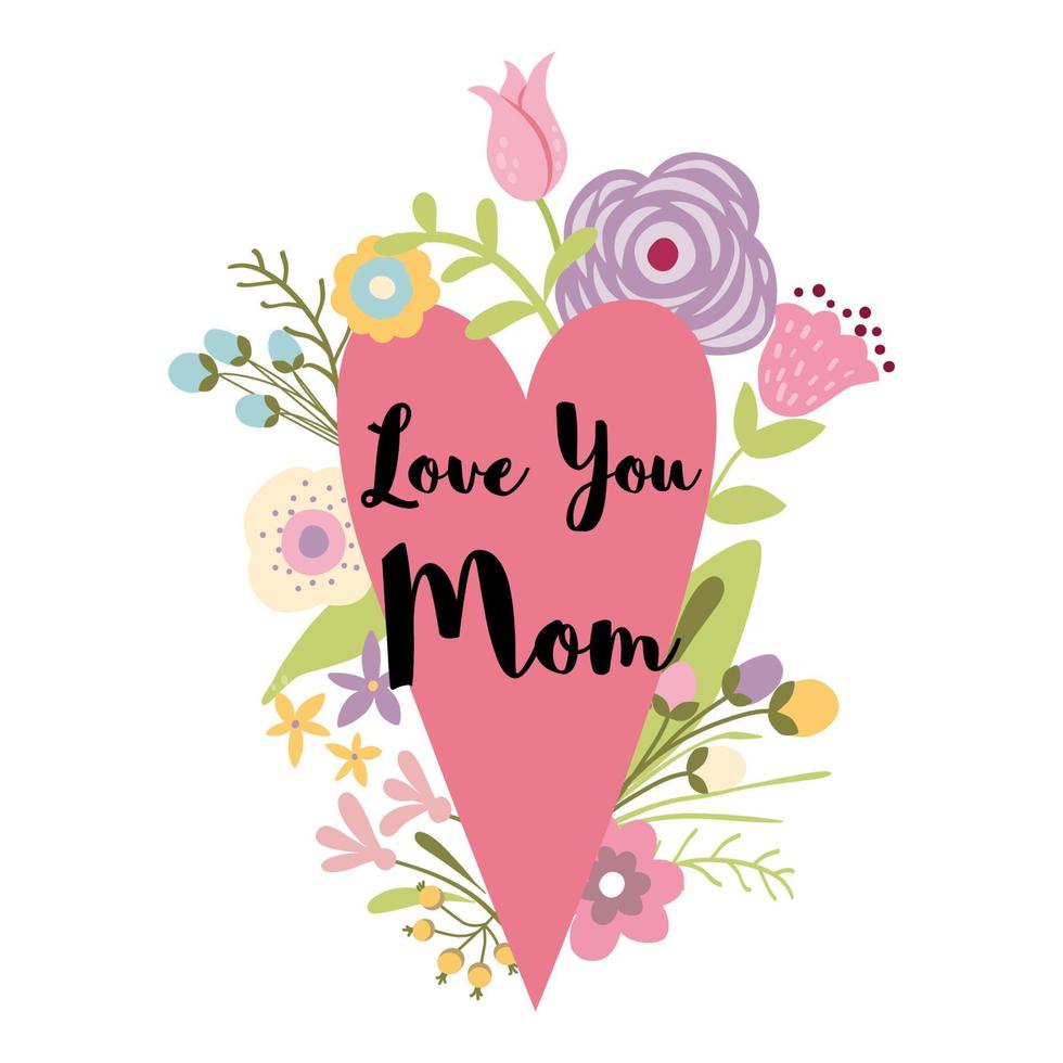 amor usted mamá contento madres día saludo tarjeta hermosa flores con elegante letras corazón forma composición diseño para bandera pegatinas carteles tarjetas vector ilustración en blanco antecedentes.