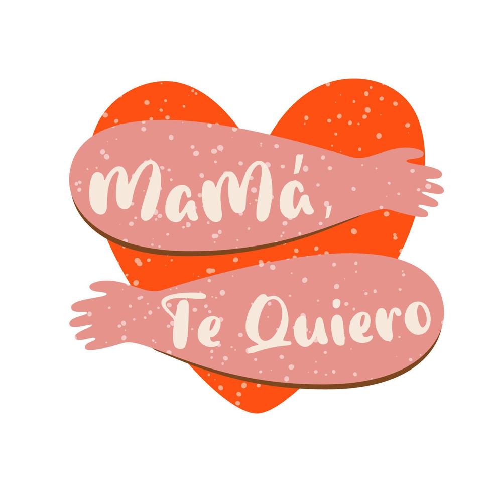 madre día saludo tarjeta. romántico bandera con rosado corazón abrazos, manos abrazo el corazón aislado gráfico elemento. amor usted mamá. texto título en español. vector ilustración.