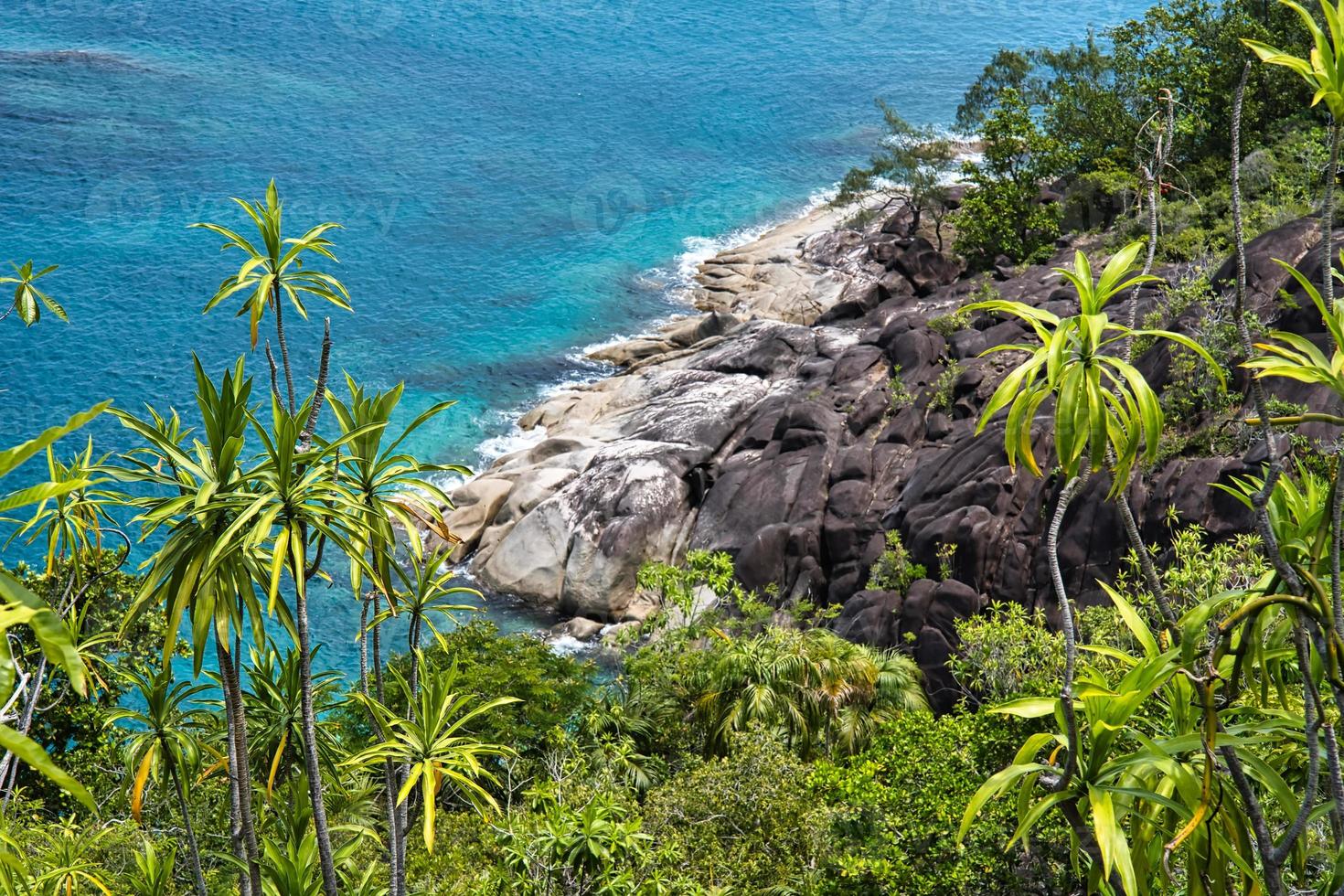 Anse major nature trail, granite rock, and ocean photo