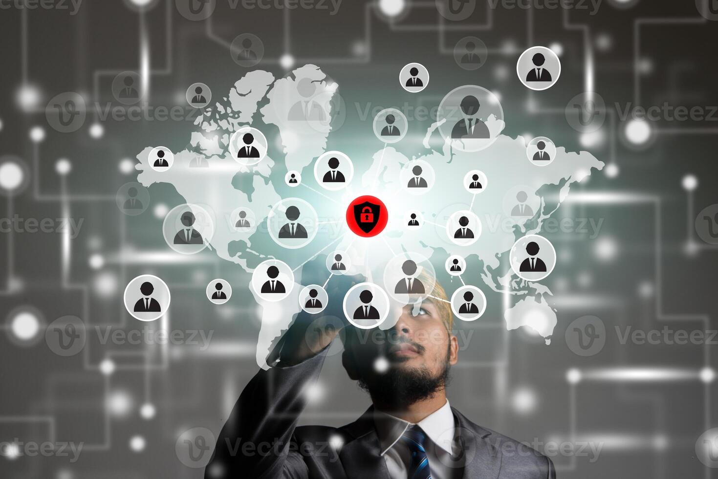 businessman clicking on virtual screen photo