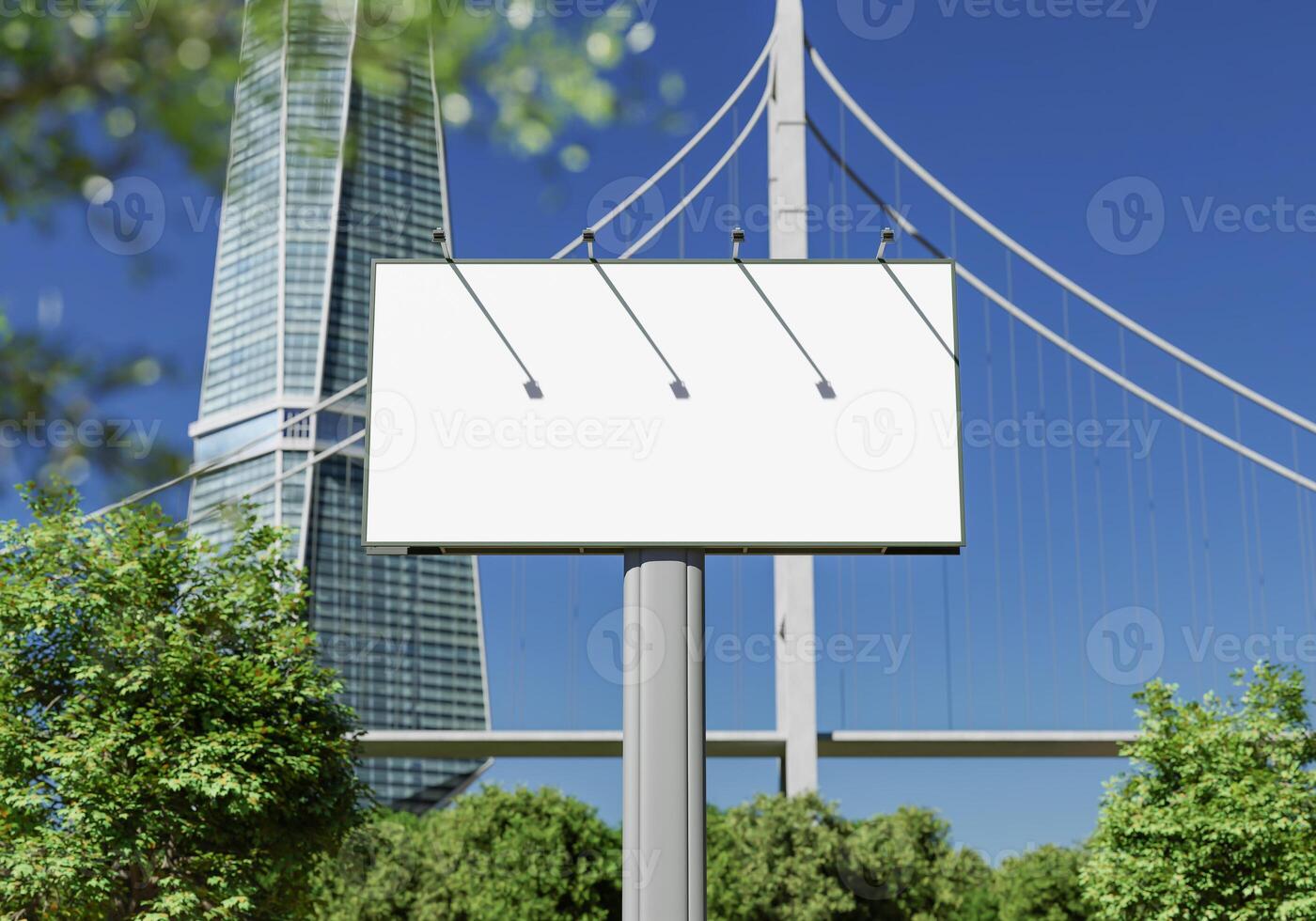 3D mockup blank billboard in downtown rendering photo