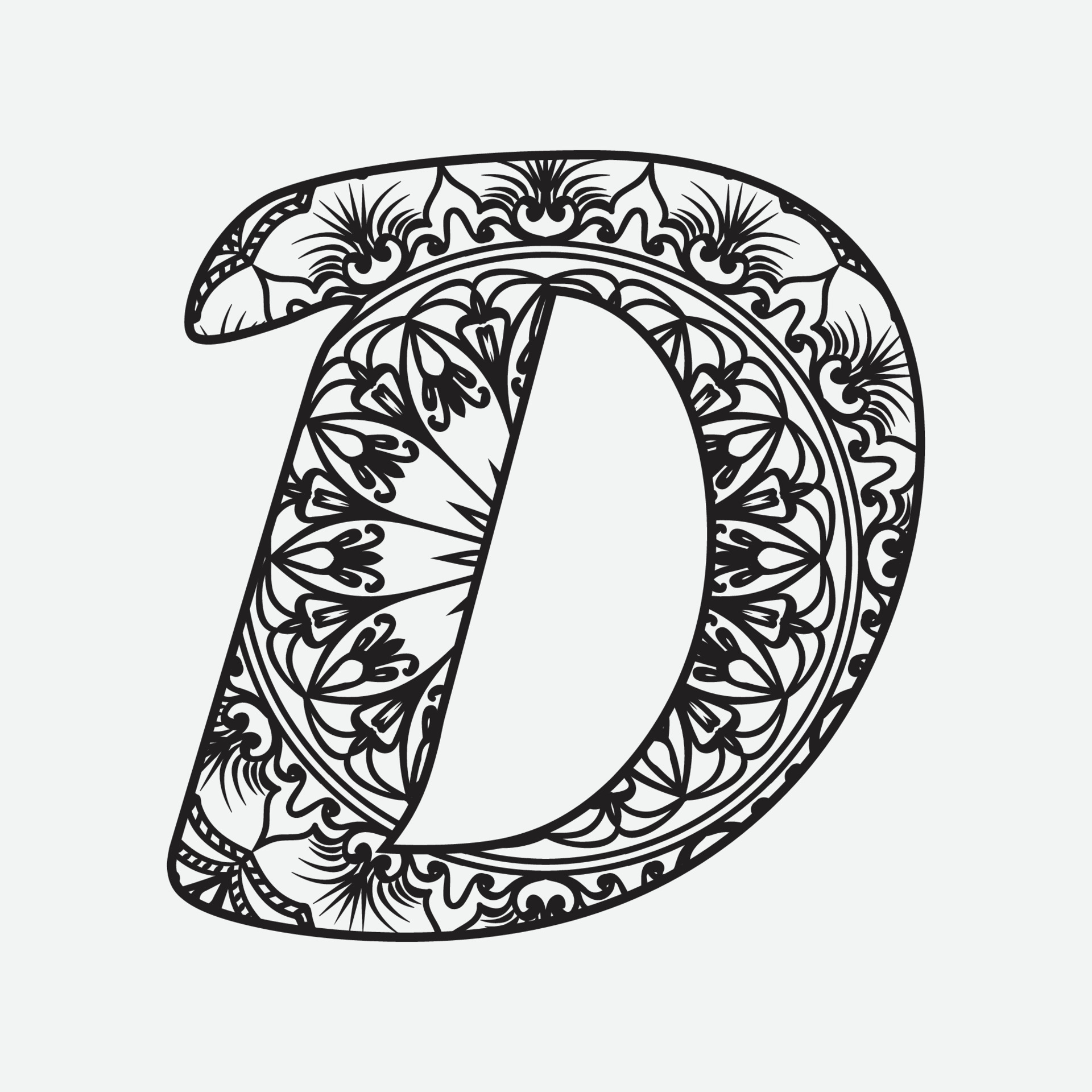 Floral alphabet letter coloring book for adults vector illustration ...