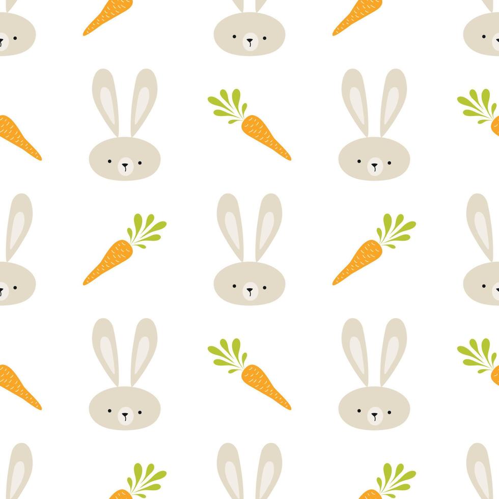 Easter rabbit seamless pattern. Cute bunny rabbit carrot in hand drawn style Spring background Simple Easter wallpaper. Kids texture, cute textile design. Cute animal graphic print vector illustration