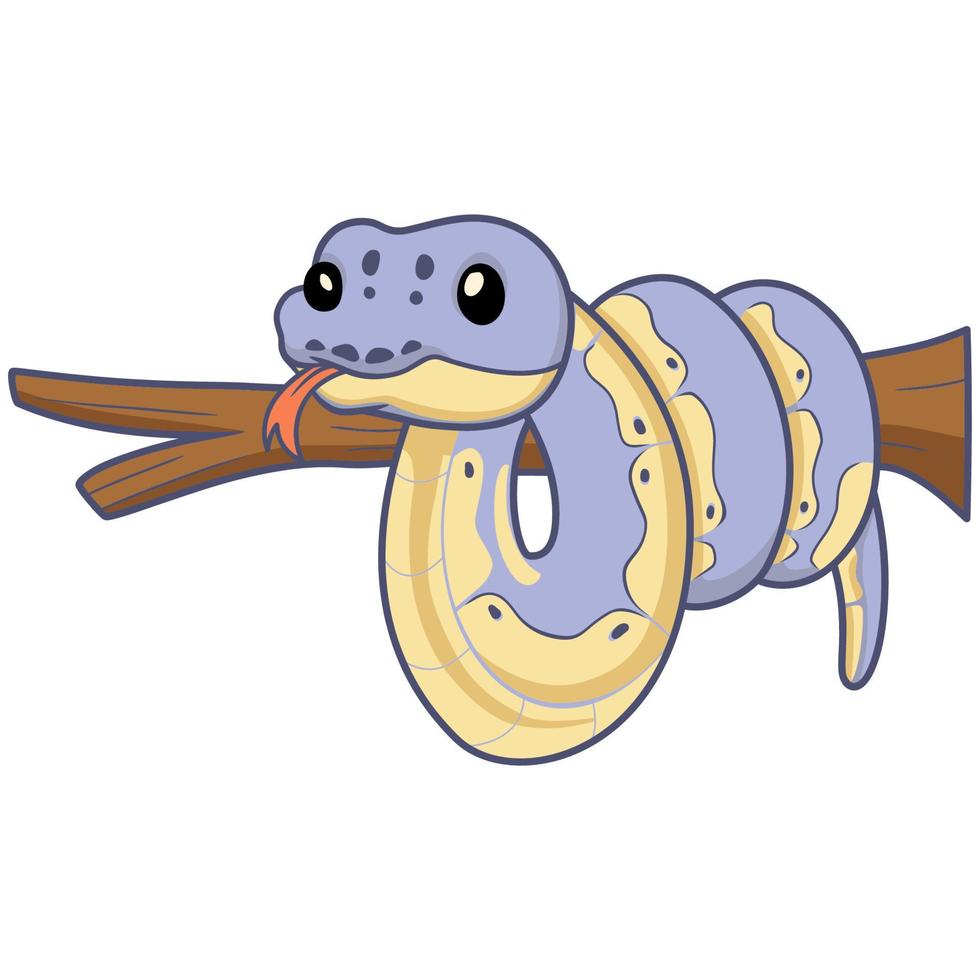 Cute killer clown ball python cartoon on tree branch vector