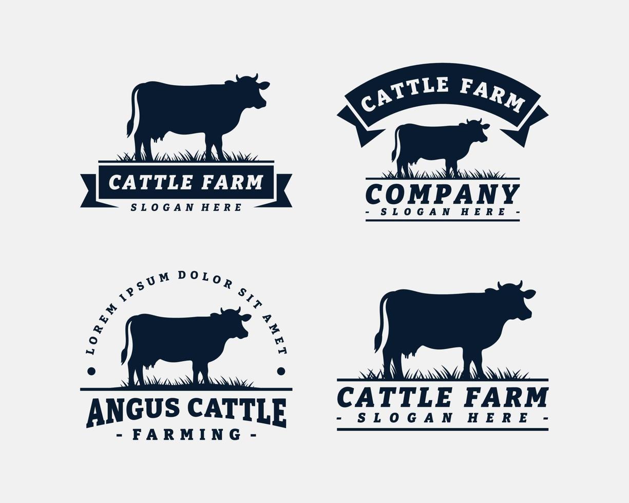 conjunto de vacas granja logo modelo diseño. Clásico negro angus Insignia vector. vector