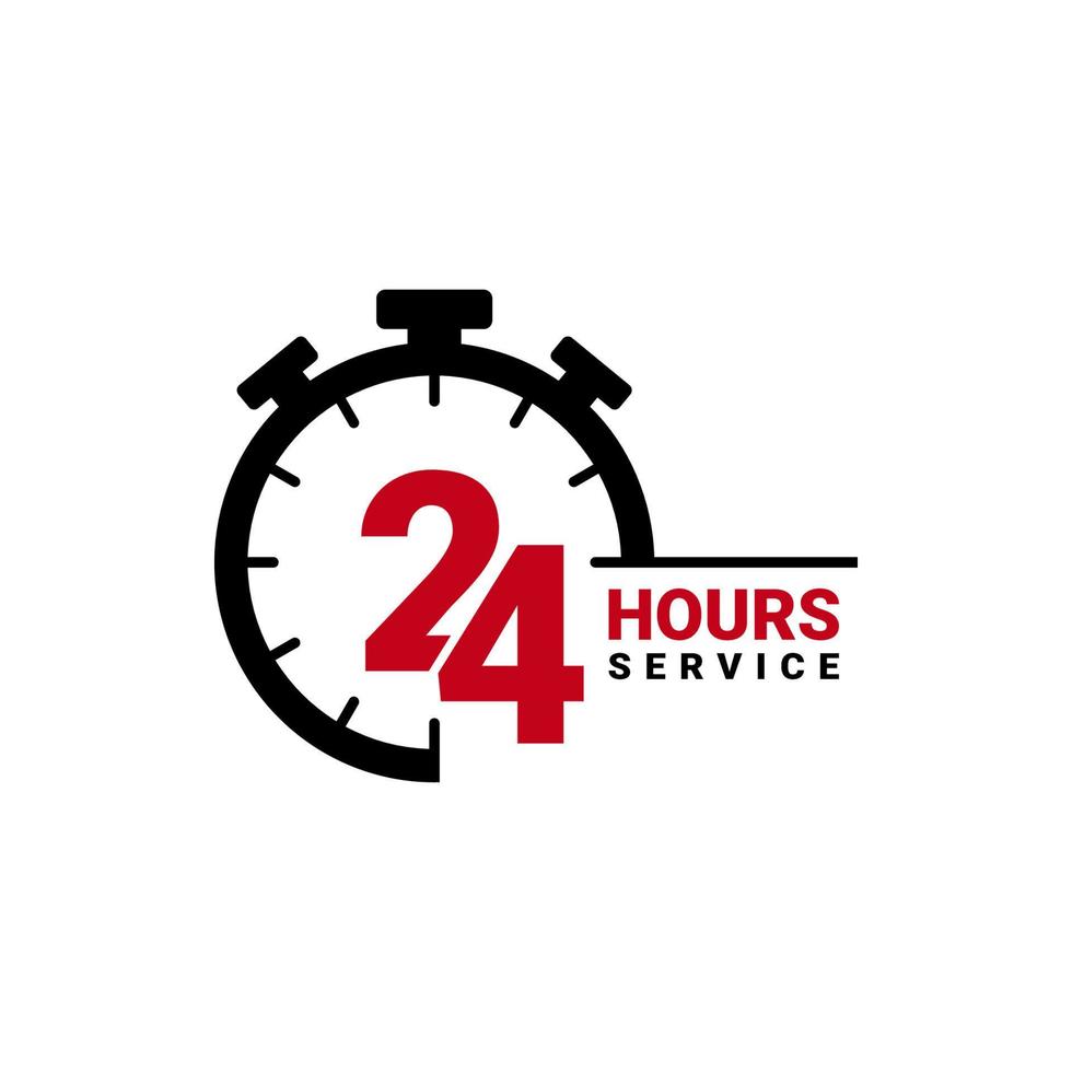 Twenty four hour service vector icon for your business. Logo element illustration, emblem, label, badge, sticker. Simple 24 hour service concept. Can be used in web and mobile.